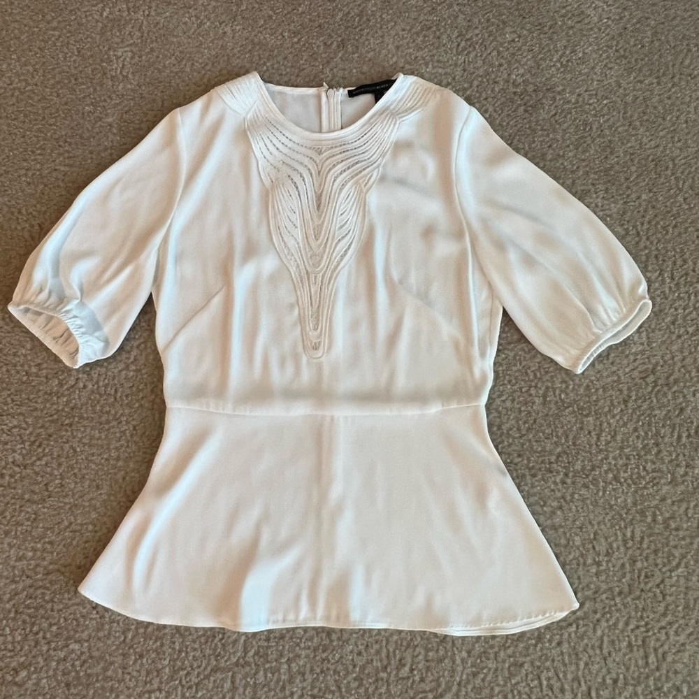 White House Black Market Peplum Lace accent blouse